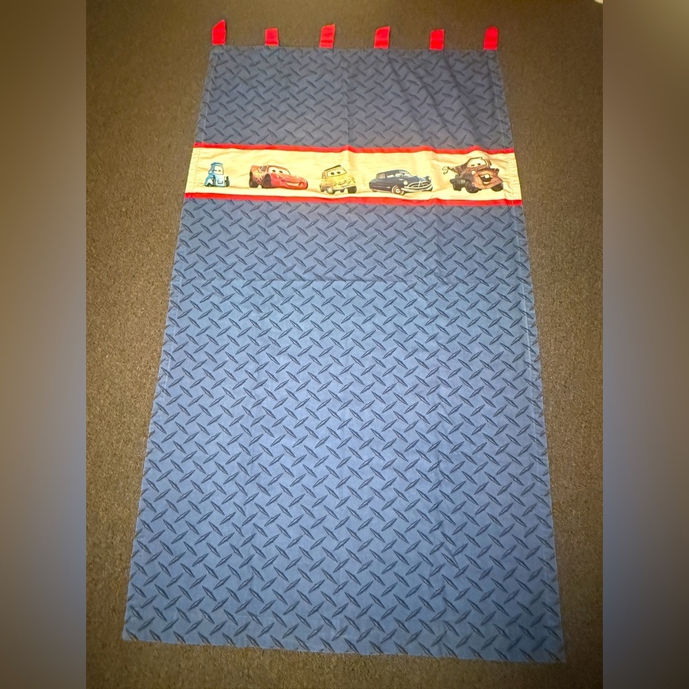 (2) Disney Pixar Cars Tab Top Curtain Panel Canvas Fabric Blue ,Red Tabs 42 x 72
